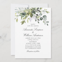Elegant Vattenfärg Eucalyptus Foto QR Bröllop Inbjudningar