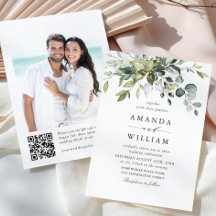 Elegant Vattenfärg Eucalyptus Foto QR Bröllop