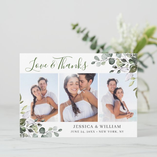 Elegant Vattenfärg Eucalyptus Greenery 3 PHOTO Tack Kort (Stående Fram)