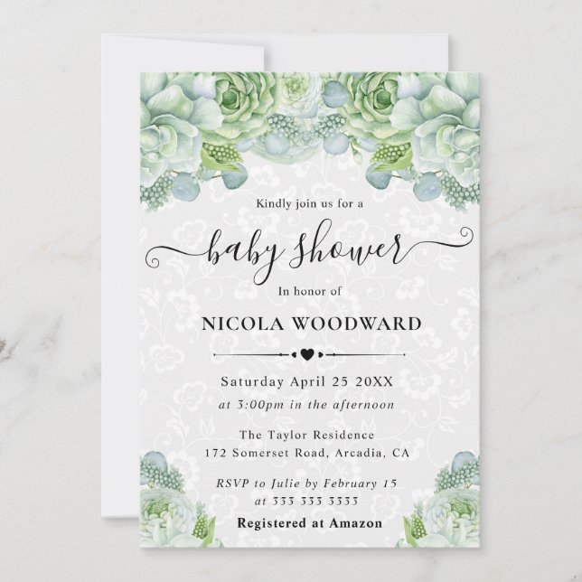 Elegant vattenfärg Eukalyptus baby shower  Inbjudningar (Framsida)