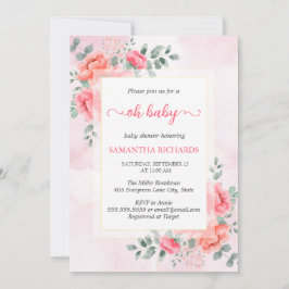 Elegant vattenfärg eukalyptus blommor baby shower inbjudningar