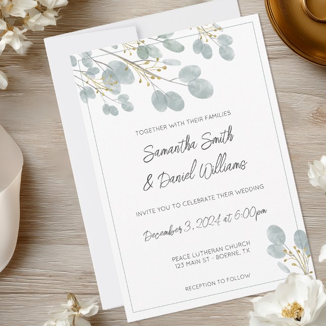 Elegant vattenfärg Eukalyptus bröllop Inbjudningar (Eucalyptus Wedding Invitation)