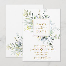 Elegant vattenfärg Eukalyptus Grönska Bröllop Spara Datumet