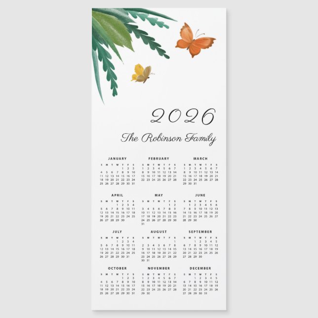 Elegant Vattenfärg Fjärilar Söt Kalender 2026 (Framsida)