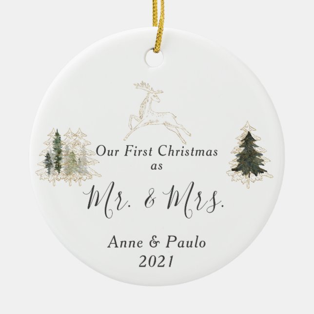 Elegant Vattenfärg - första julfoto Julgransprydnad Keramik (Framsidan)