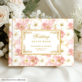 Elegant vattenfärg gäst bok i guld bröllop