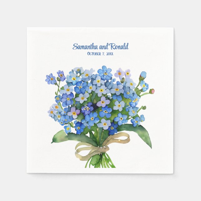 Elegant Vattenfärg Glöm mig-inte Bröllop Pappersservett (Framsidan)