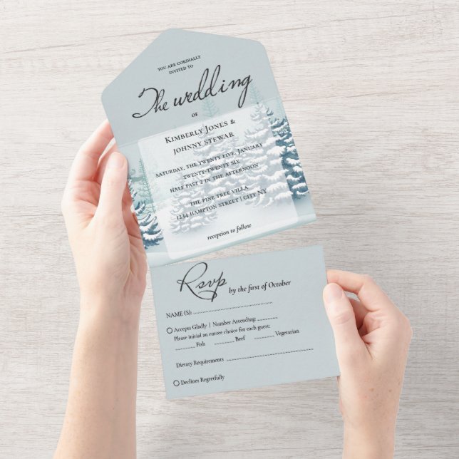 Elegant vattenfärg Gräs träd OSA Winter Wedding (Avrivbar del)