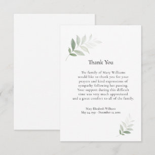 Elegant Vattenfärg Greenery Funeral Tack You Card Kort