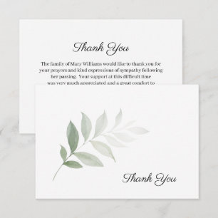 Elegant Vattenfärg Greenery Funeral Tack You Card Kort