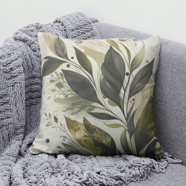Elegant vattenfärg grön blad mönster  kudde (Skapare uppladdad)
