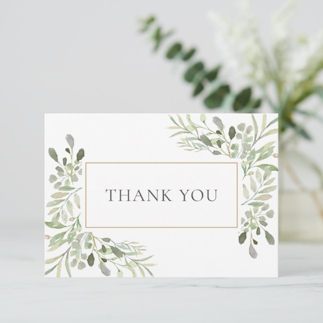 Elegant vattenfärg grönska begravning dikt tack kort (Stående Fram)