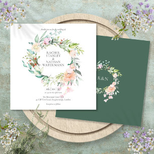 Elegant vattenfärg grönska blommande bröllop inbjudningar