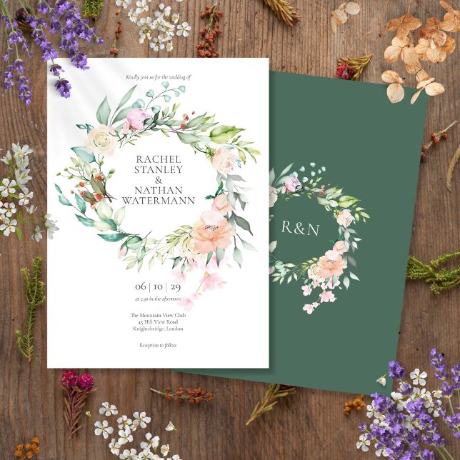 Elegant vattenfärg grönska blommande bröllop inbjudningar (Elegant Watercolour Greenery Floral Wedding Invitation)