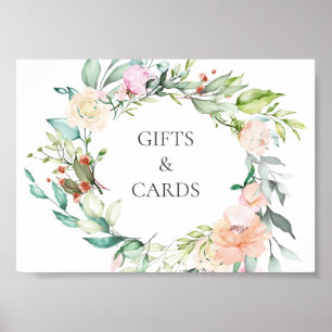Elegant vattenfärg grönska blommande vigselskylt poster