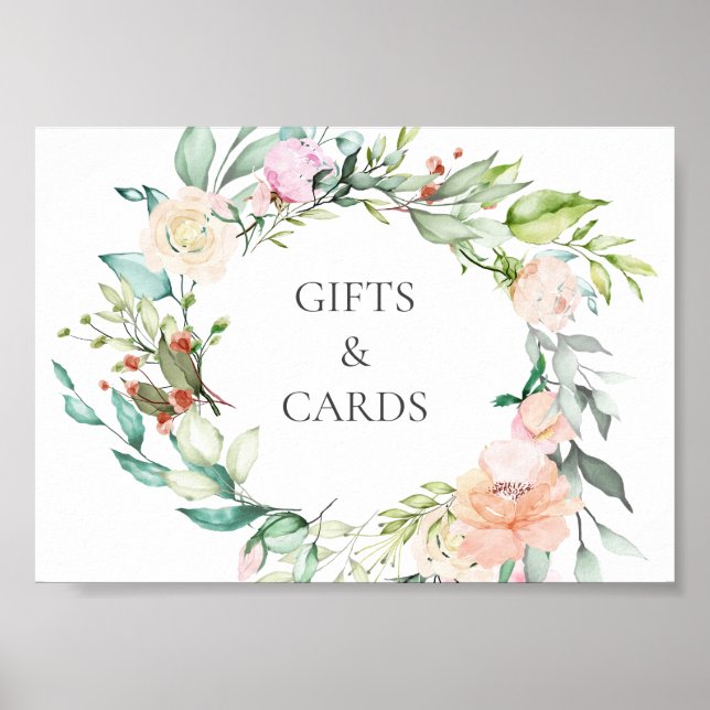 Elegant vattenfärg grönska blommande vigselskylt poster (Framsidan)