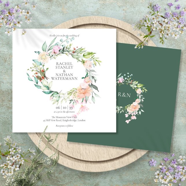 Elegant vattenfärg grönska blomsterbröllop inbjudningar (Elegant Watercolor Greenery Floral Wedding Invitation)
