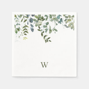 Elegant vattenfärg grönska monogram pappersservett