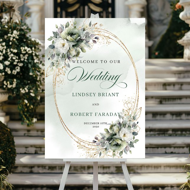 Elegant vattenfärg grönska välkomstaffisch poster (Elegant Watercolor Greenery Welcome Poster)