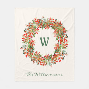 Elegant vattenfärg grönskande krans monogram anpas fleecefilt