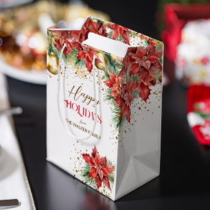 Elegant vattenfärg guld röd poinsettia jul