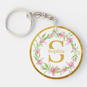Elegant vattenfärg Guld Rosa Blommig Lilja Monogra