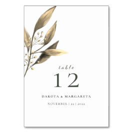 Elegant vattenfärg guld rustic löv bordsnummer