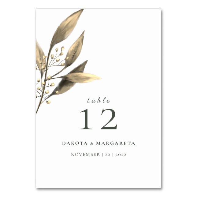 Elegant vattenfärg guld rustik blad bordsnummer (Baksidan)