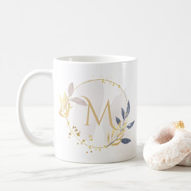 Elegant Vattenfärg Guld Utandning Monogram m Kaffemugg (Med munk)