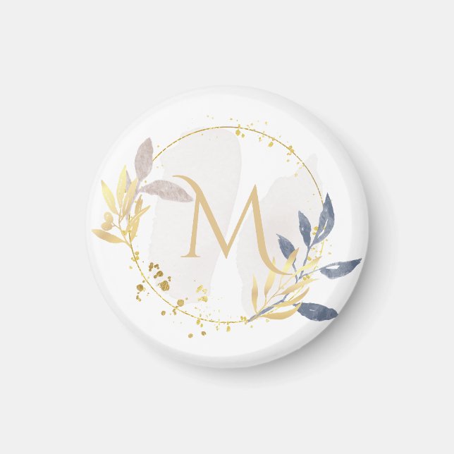 Elegant Vattenfärg Guld Utandning Monogram m Magnet (Framsidan)