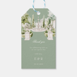 Elegant vattenfärg herrgård trädgård bröllop presentetikett