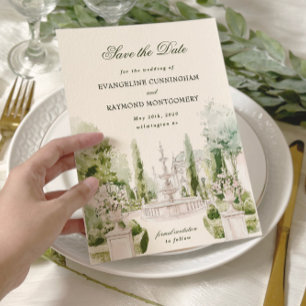 Elegant vattenfärg herrgård trädgård bröllop spara datumet
