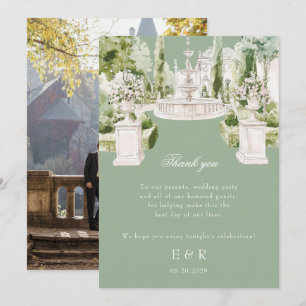 Elegant vattenfärg herrgård trädgård bröllop tack kort