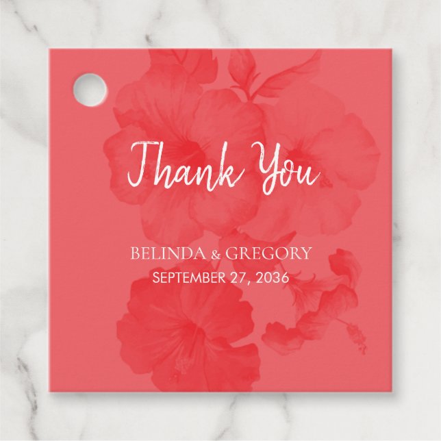 Elegant vattenfärg hibiskus bröllopspresent gåvor etiketter (Framsida)