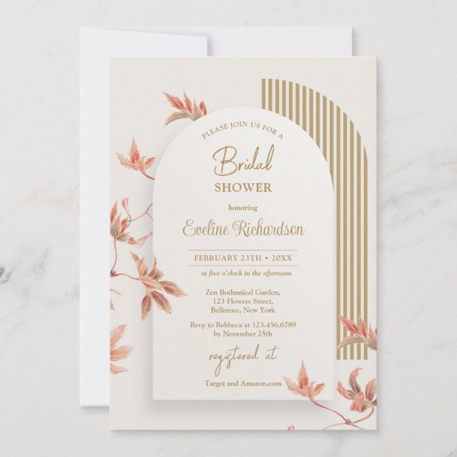 Elegant vattenfärg höst löv boho arch guld inbjudningar (Framsida)