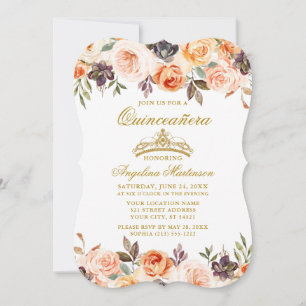 Elegant Vattenfärg Hösten Blommigt Guld Quinceaner Inbjudningar