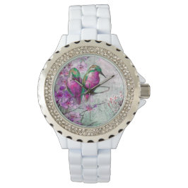 Elegant Vattenfärg Hummingbird with Rosa Flowers Armbandsur