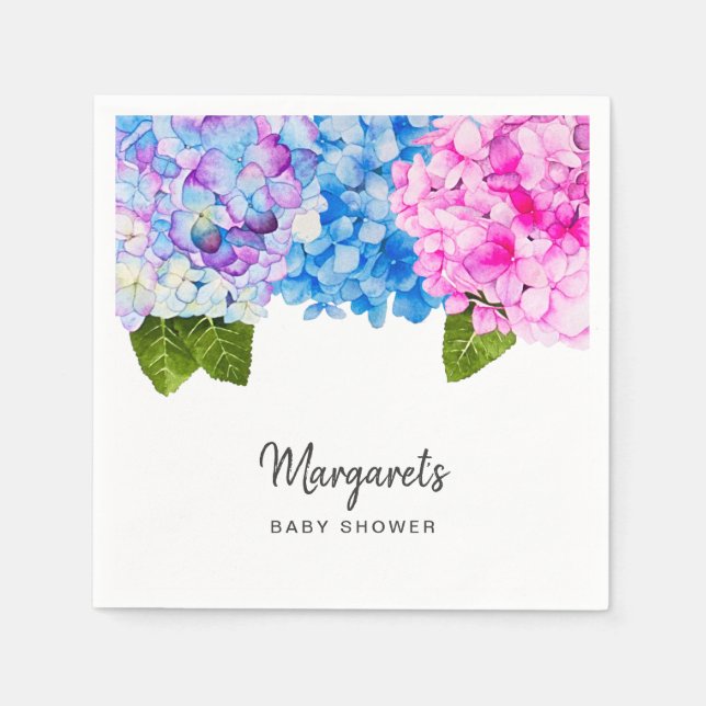 Elegant Vattenfärg Hydrangea Flowers | Babyskor Pappersservett (Framsidan)