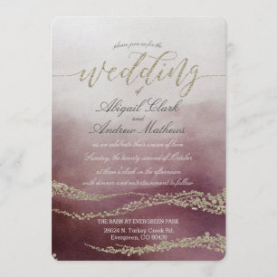 Elegant Vattenfärg i Cranberry Wedding-inbjudan Inbjudningar