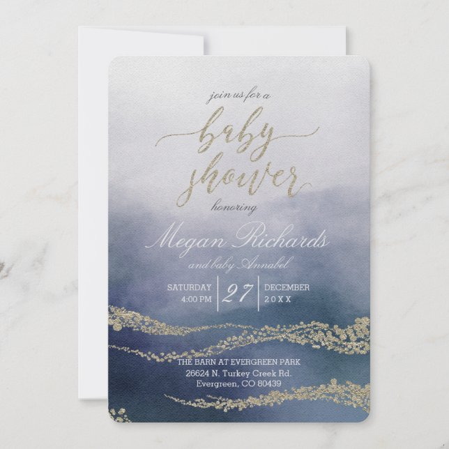 Elegant Vattenfärg i Surfa Baby Shower-inbjudan Inbjudningar (Framsida)