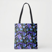 Elegant Vattenfärg Iris Svart Tote