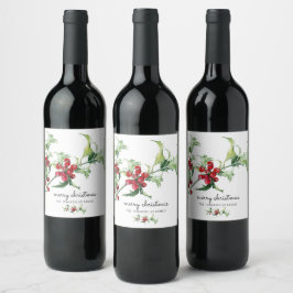 Elegant Vattenfärg Julen Holly Bär Namn Vinflaska Etikett