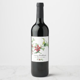 Elegant Vattenfärg Julen Holly Bär Namn Vinflaska Etikett