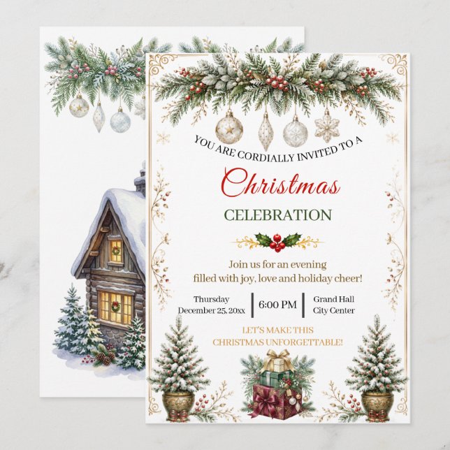 Elegant vattenfärg julfirande inbjudan (Fram/baksida)
