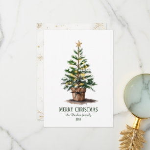 Elegant vattenfärg julgran Icke-foto Tack Kort
