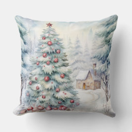 Elegant Vattenfärg Julgran Pillow Kudde