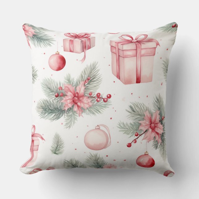 Elegant Vattenfärg Julgran Pillow Kudde (Framsida)