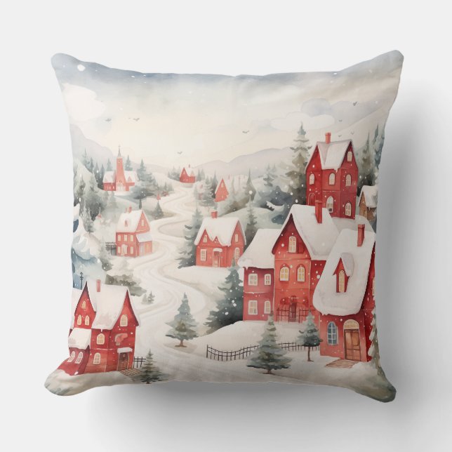 Elegant Vattenfärg Julgran Pillow Kudde (Framsida)
