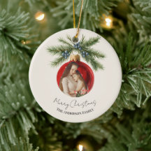 Elegant Vattenfärg Julgransprydnad Familjefoto