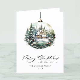 Elegant vattenfärg julgransprydnad hälsning helgkort